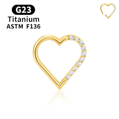 G23 Titanium round Hoop D Shape Nose Ring Daith Heart Earring 16G CZ Hinged Segment Ear Tragus Cartilage Helix Piercing Jewelry