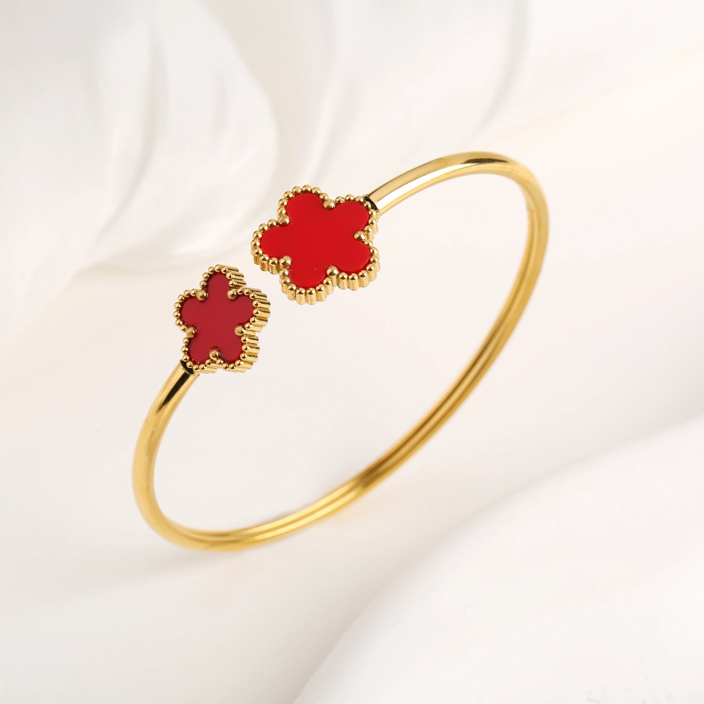 Trend Clover Bracelet for Women Girls 14K Gold Plated Stainless Steel Five Leaf Flower Dainty Lucky Link Bracelets Party Jewelry