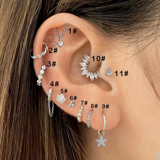 Crystal Waterdrop Earrings 1Pc Tragus Piercing Flat Cartilage Ear Stud Helix Conch Rook Lobe Ear Ring Labret Jewelry Gifts CC092
