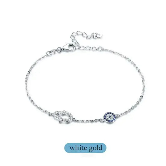 925 Sterling Silver Link Chain Bracelets for Women Hamsa Hand Evil Eye Charm Bracelet Turkish Rose Gold Jewelry