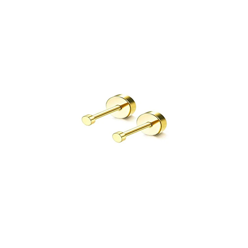 2Pcs 14K Gold Plated Flat Back Stud Earrings for Women, Hypoallergenic Stainless Steel Screw Back Cartigale Conch Helix Earrings