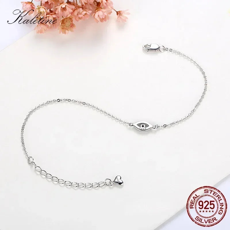 Lucky Evil Eye Bracelet 925 Sterling Silver Bracelets for Women Blue Stone CZ Turkey Adjustable Men Jewelry KLTB099