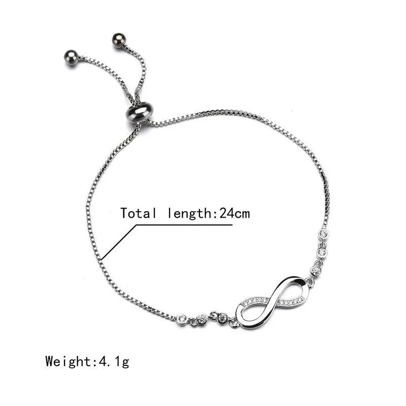 Fashion Zircon Endless Love Infinity Bracelets for Woman Crystal Chain Bracelets on Hand Adjustable Party Jewelry 2023 New