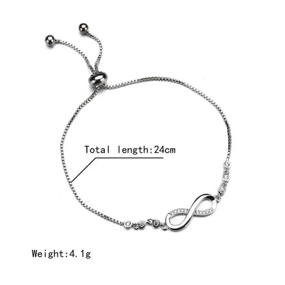 Fashion Zircon Endless Love Infinity Bracelets for Woman Crystal Chain Bracelets on Hand Adjustable Party Jewelry 2023 New