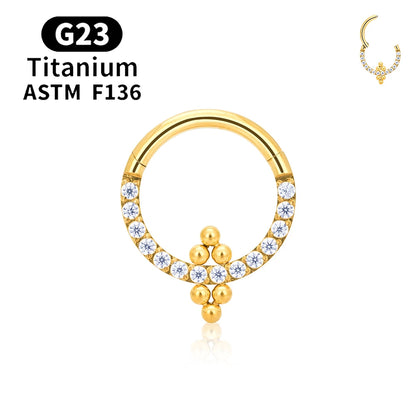 G23 Titanium round Hoop D Shape Nose Ring Daith Heart Earring 16G CZ Hinged Segment Ear Tragus Cartilage Helix Piercing Jewelry