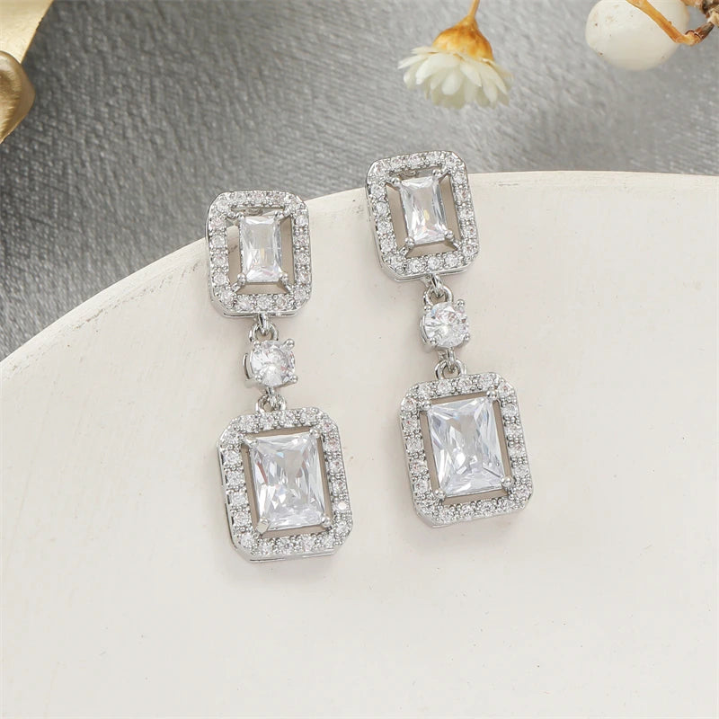 Fashion Cubic Zircon Chandelier Dangle Drop Earrings for Women Wedding Party Jewelry