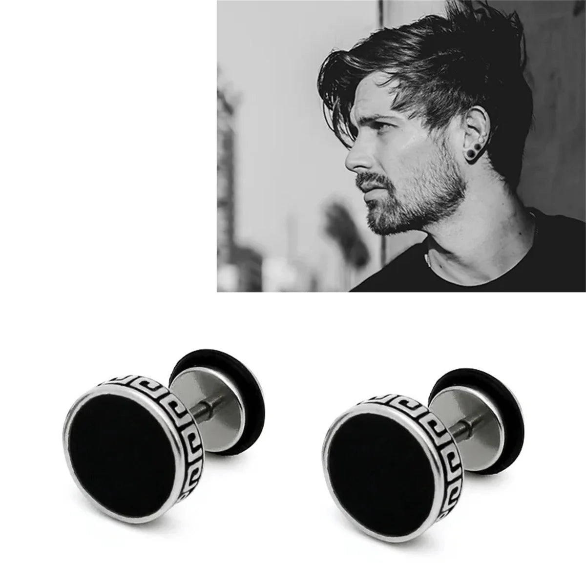 2Pcs 316L Stainless Steel Vintage Flat Back Stud Earrings for Men Women,Unisex Screw Back Cartilage Tragus Piercing Jewelry