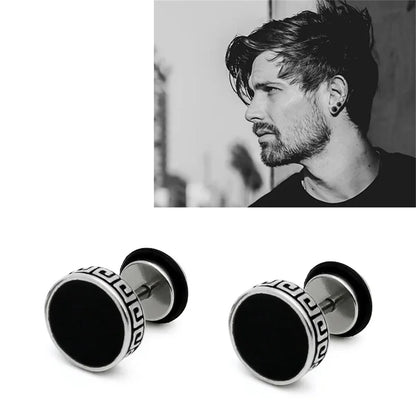 2Pcs 316L Stainless Steel Vintage Flat Back Stud Earrings for Men Women,Unisex Screw Back Cartilage Tragus Piercing Jewelry