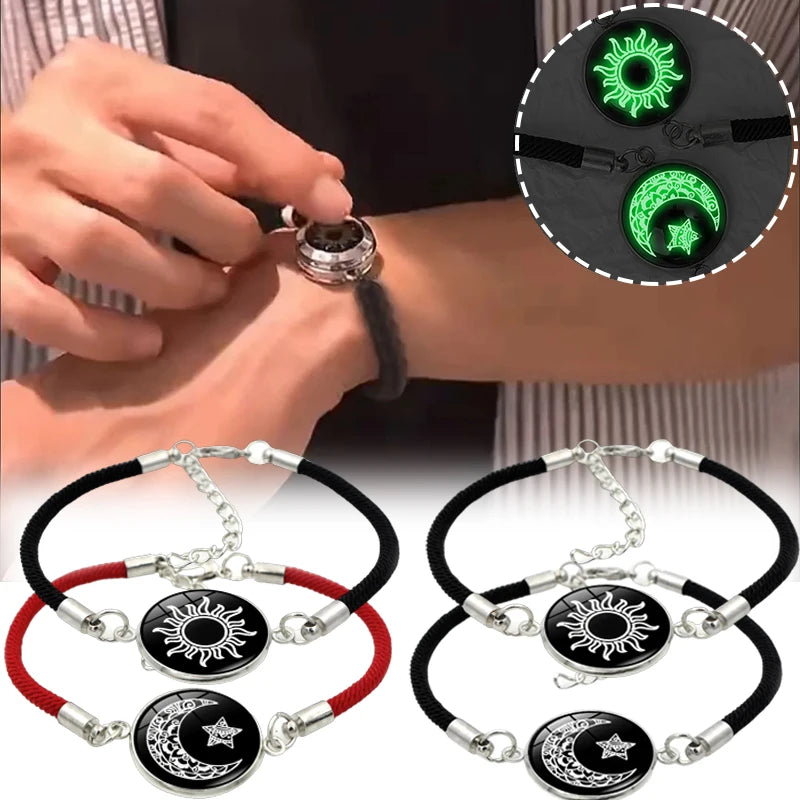 2Pcs Luminous Sun Moon Braided Bracelets for Lovers Adjustable Couple Bracelets Fashion Valentine'S Day Jewelry Girlfriend Gifts