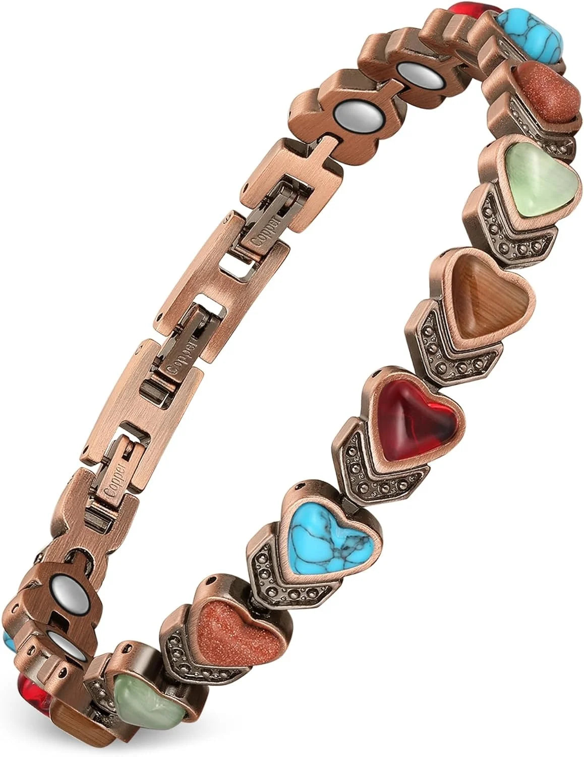 Feraco Pure Copper Bracelets for Women, Ultra Strength Magnetic Bracelet with 3800 Gauss Magnets & Natural Turquoise & Stones,