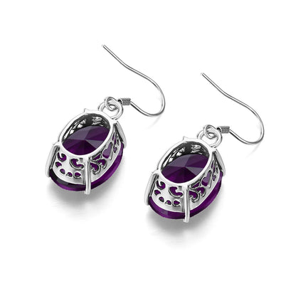 Classic Real 925 Sterling Silver for Women Amethyst Long Drop Earrings Oval Party Banquet Fine Jewelry Female Unique Gift