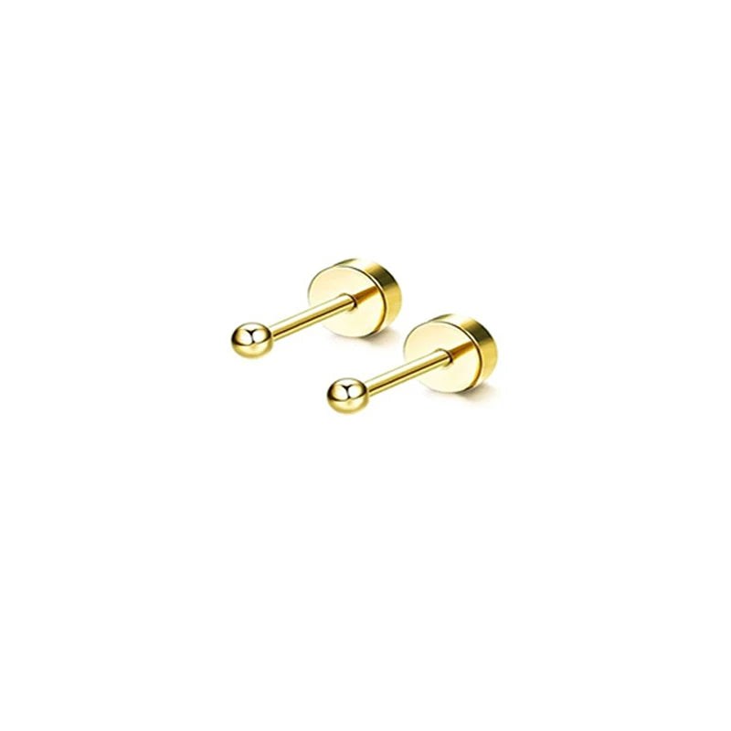 2Pcs 14K Gold Plated Flat Back Stud Earrings for Women, Hypoallergenic Stainless Steel Screw Back Cartigale Conch Helix Earrings