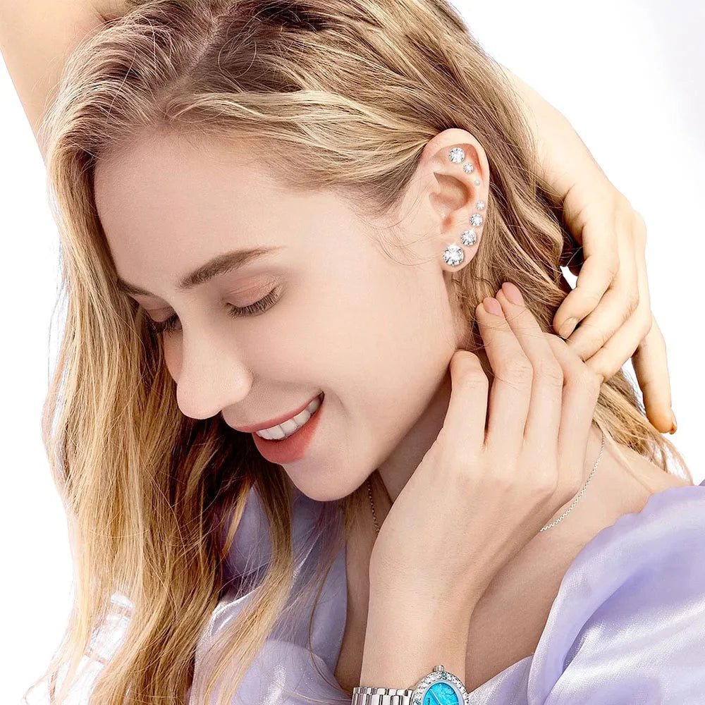1 Pair Hypoallergenic Titanium Stainless Steel Cubic Zirconia Stud Earrings CZ Cartilage Earrings Set for Women Men 2-8Mm