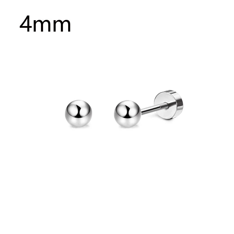 1 Pair Stainless Steel Small Tiny CZ Ball Flat Back Stud Earring Multiple Piercing Cartilage Hoop Earrings for Women Men
