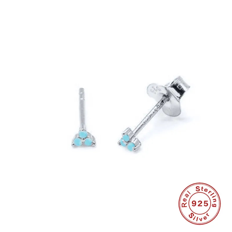 Simple Turquoise Stone Clover Stud Earrings for Women Triangle Small Stud Earrings Piercing 925 Sterling Silver Jewelry