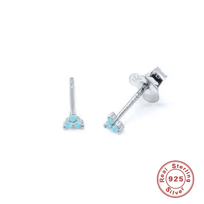 Simple Turquoise Stone Clover Stud Earrings for Women Triangle Small Stud Earrings Piercing 925 Sterling Silver Jewelry
