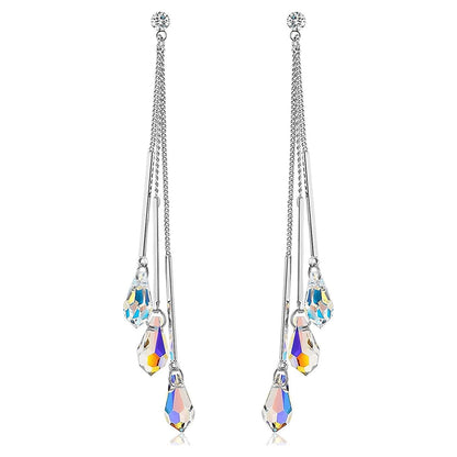 14K White Gold Plated Aurora Borealis Drop Tear Cut Austrian Rainbow Multicolor Crystal Tear Drop Cut Stud Dangle Earrings for Women - Comes with  Gift Box