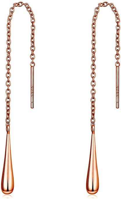 Teardrop 925 Sterling Silver 18K Gold Plated Long Chain Threader Dangle Drop Earrings for Women Comes in White Gold, Yellow Gold, & Rose Gold Colors Comes with  Gift Box