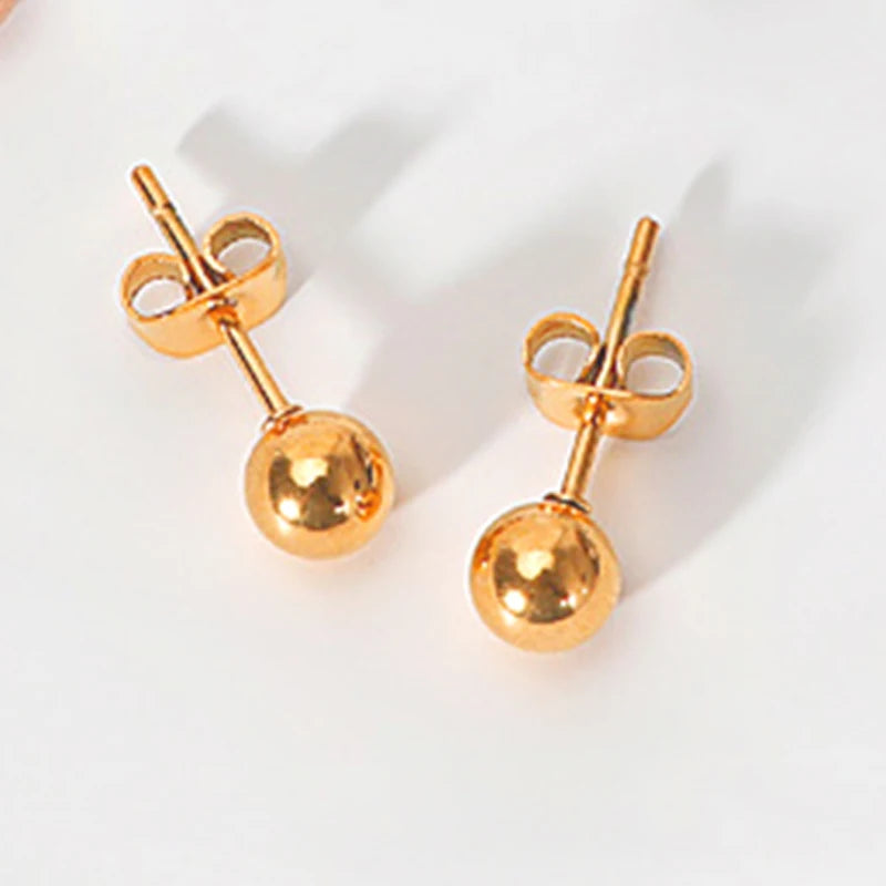 Stainless Steel round Ball Earrings Rose Gold Silver Color Bead Ear Studs Women Geometric Jewelry Minimalist 3Mm 4Mm 5Mm 6Mm