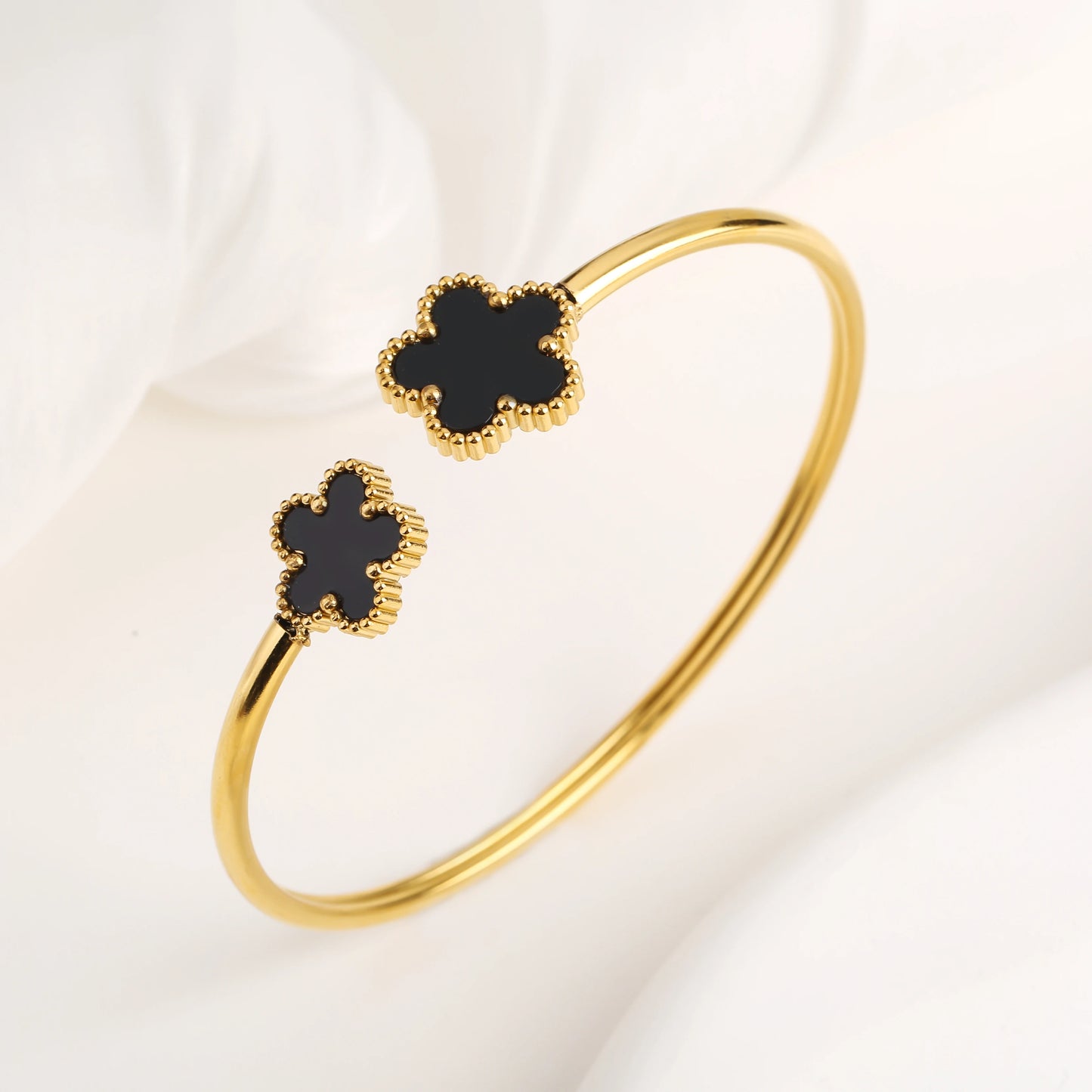 Trend Clover Bracelet for Women Girls 14K Gold Plated Stainless Steel Five Leaf Flower Dainty Lucky Link Bracelets Party Jewelry