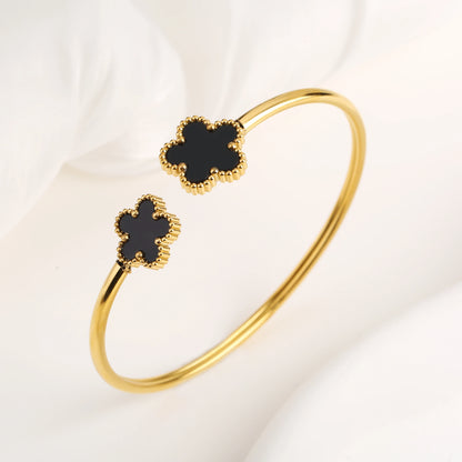 Trend Clover Bracelet for Women Girls 14K Gold Plated Stainless Steel Five Leaf Flower Dainty Lucky Link Bracelets Party Jewelry