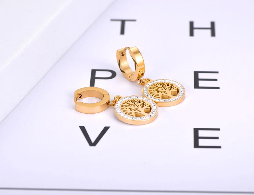 Trendy Titanium Stainless Steel Bohemia Party Hoop Earrings CZ Crystal Tree Earrings Jewelry for Women Girl Серьги E21029
