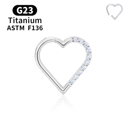 G23 Titanium round Hoop D Shape Nose Ring Daith Heart Earring 16G CZ Hinged Segment Ear Tragus Cartilage Helix Piercing Jewelry