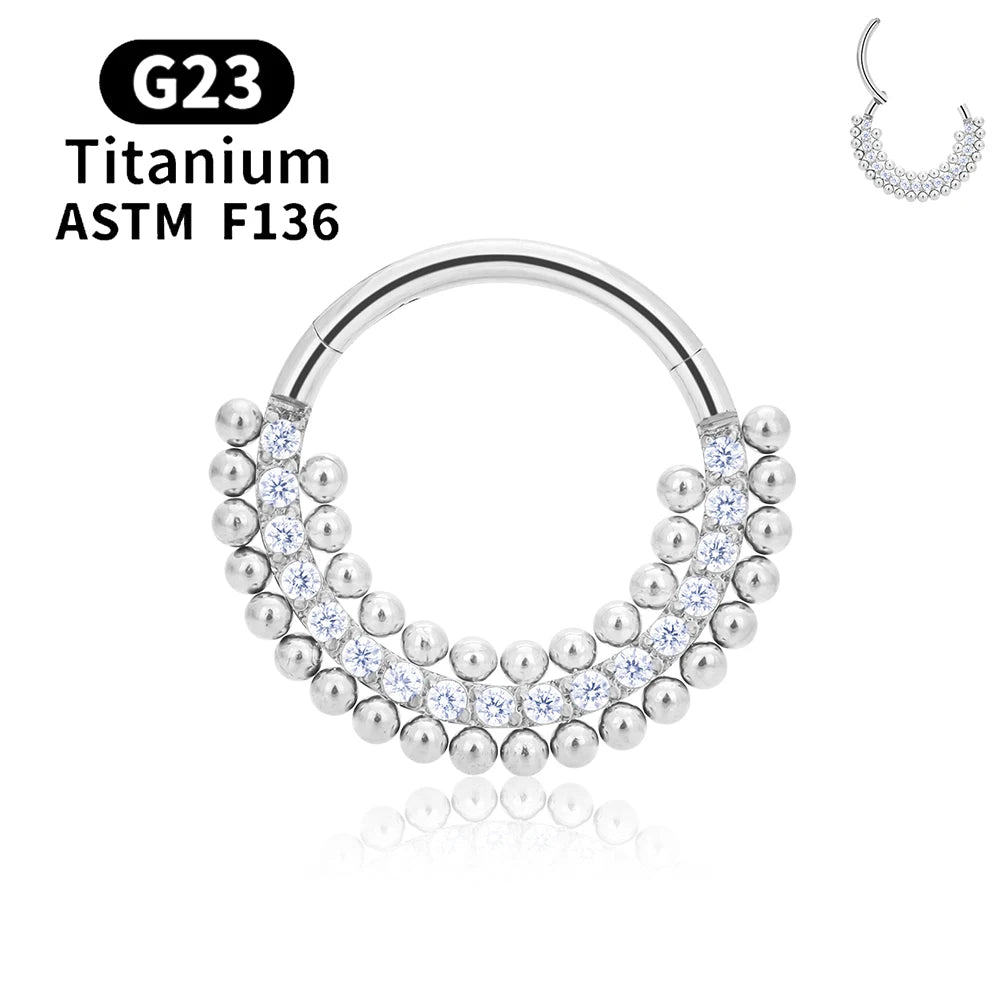 G23 Titanium round Hoop D Shape Nose Ring Daith Heart Earring 16G CZ Hinged Segment Ear Tragus Cartilage Helix Piercing Jewelry