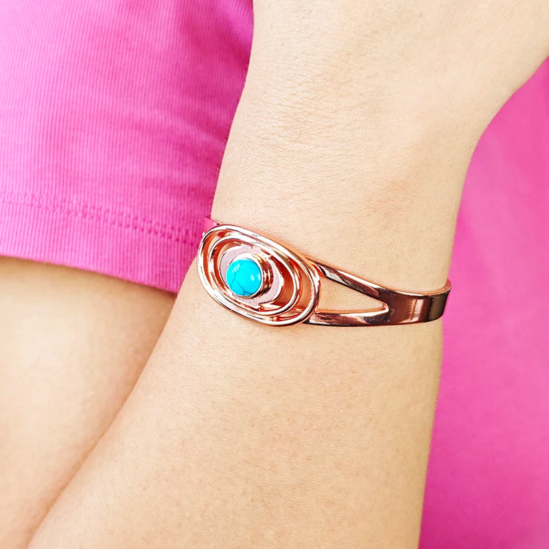 Magnetic Pure Copper Bracelets for Women Blue Stone Adjustable Open Cuff Health Bangles Fashion Jewelry