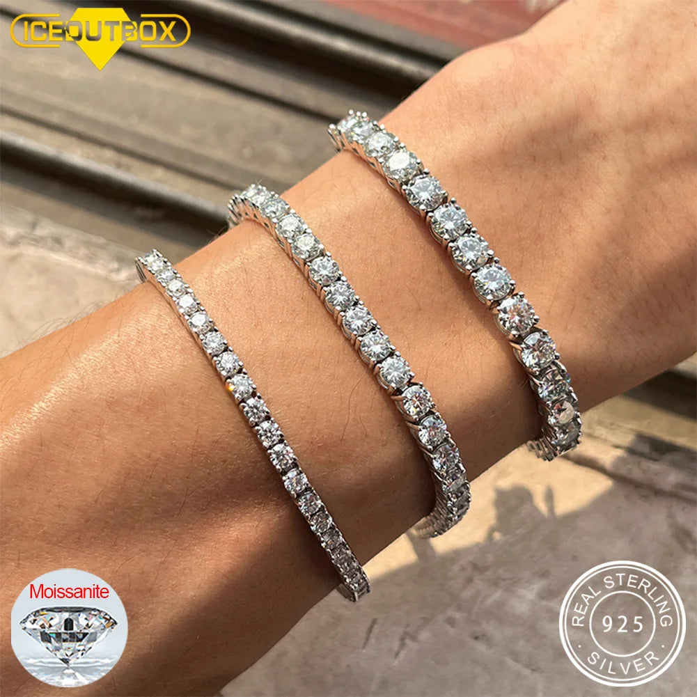 D VVS1 Moissanite Tennis Bracelet Original S925 Sterling Silver Plated 18K White Gold with GRA Bracelets for Women Man