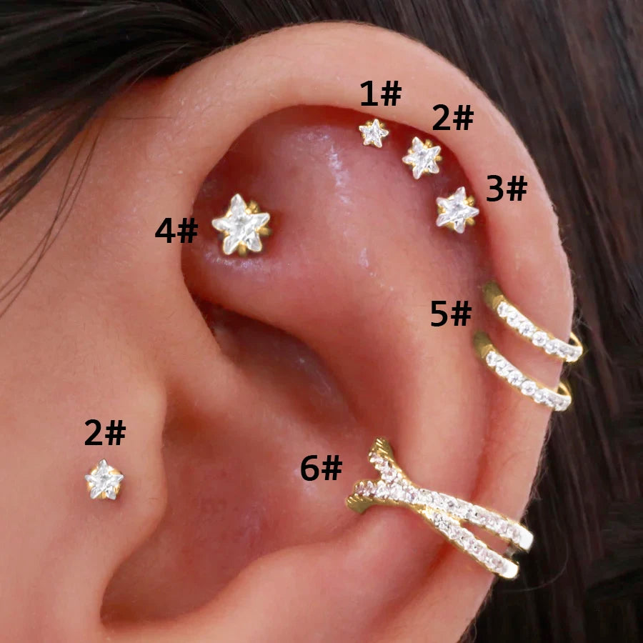 Helix Piercing Star Earrings Women 1Pc Trend 2023 Zircon Lobe Rook Piercing Tragus Daith Cartilage Ear Jewelry Body Accessories