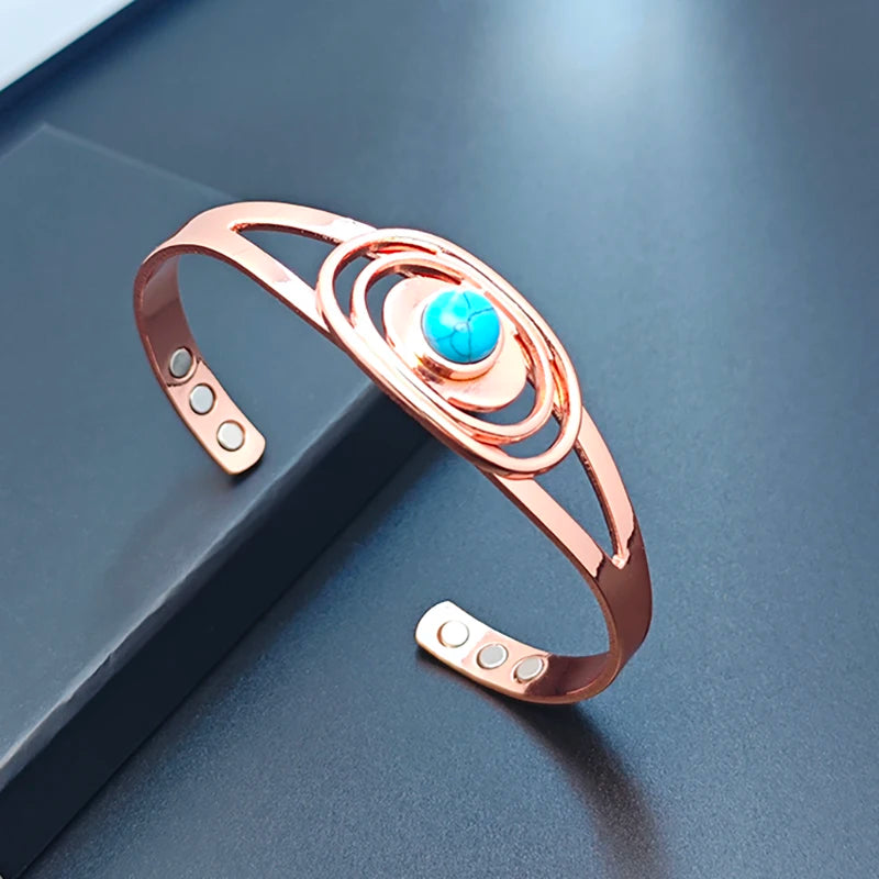 Magnetic Pure Copper Bracelets for Women Blue Stone Adjustable Open Cuff Health Bangles Fashion Jewelry