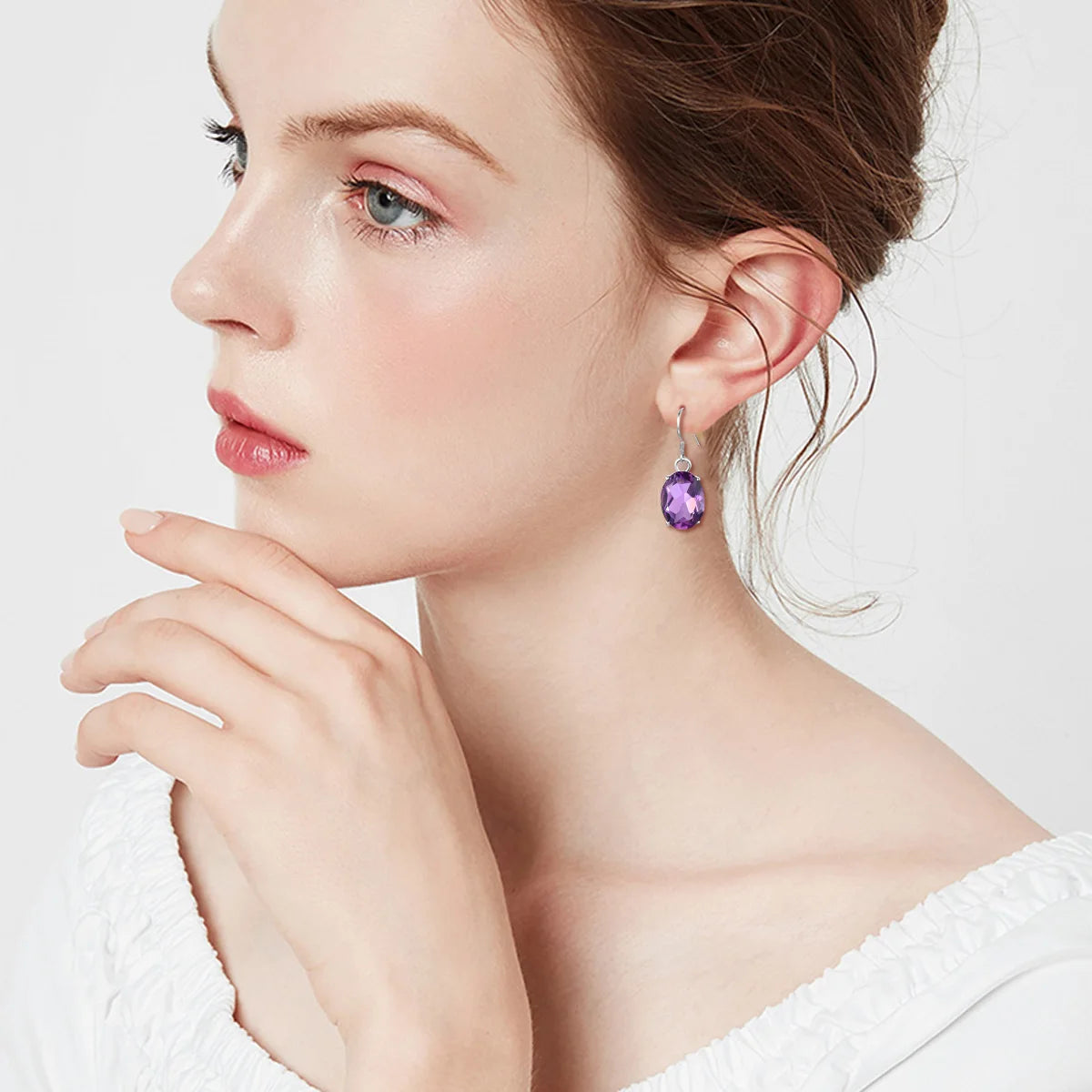 Classic Real 925 Sterling Silver for Women Amethyst Long Drop Earrings Oval Party Banquet Fine Jewelry Female Unique Gift