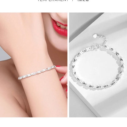 Hot Fine 925 Sterling Silver Heart Lucky Clover Bracelets for Women Wedding Party Jewelry Fashion Noble Christmas Gifts