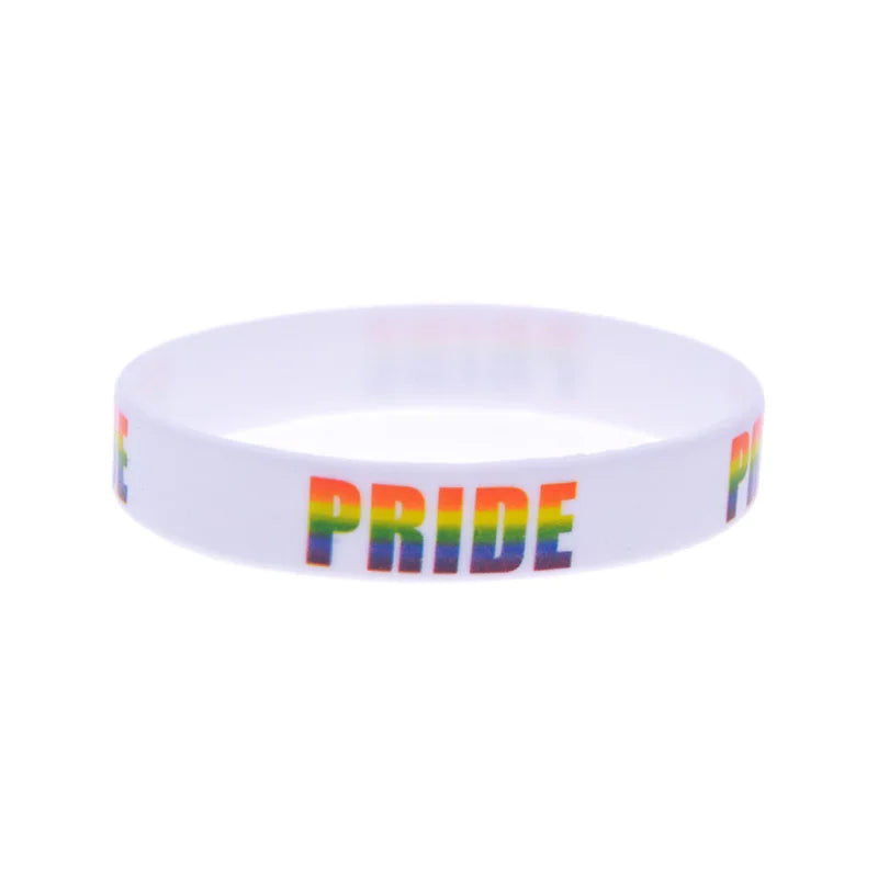 1 PC Rainbow Color Logo Pride Silicone Wristbands 1/2 Inch Wide Bangle Fashion Bracelet for LGBT Black and White