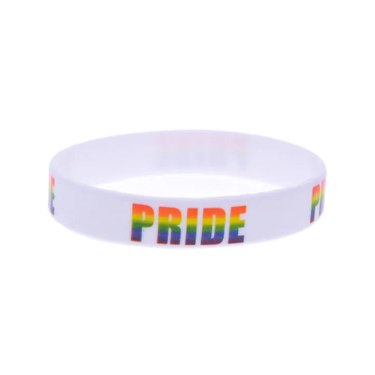 1 PC Rainbow Color Logo Pride Silicone Wristbands 1/2 Inch Wide Bangle Fashion Bracelet for LGBT Black and White