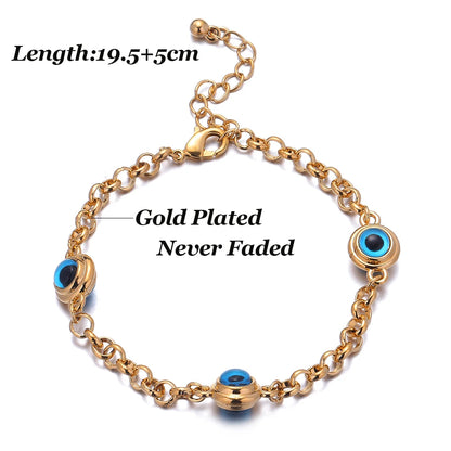 Blue Evil Eye Crystal Charm Allah Bracelets for Women Muslim Jewelry 3 Turkish Blue Eye Bracelet Gold Color Plated Never Faded