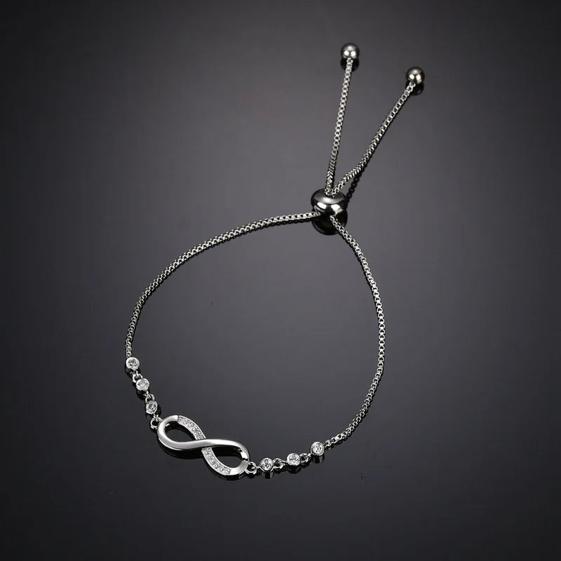 Fashion Zircon Endless Love Infinity Bracelets for Woman Crystal Chain Bracelets on Hand Adjustable Party Jewelry 2023 New