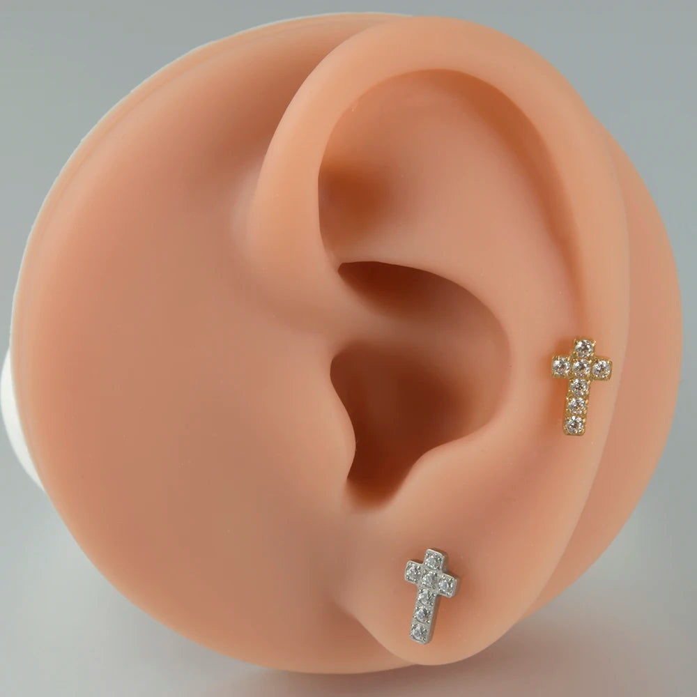 1PC G23 Titanium Moon Cross Cz Silver/Gold Labret Lip Studs Ear Cartilage Tragus Helix Earrings Daith Lobe Piercing Body Jewelry