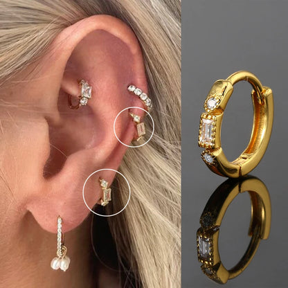 INS New Piercing Hoop Earrings for Women Geometry Zirconia Tragus Helix Rook Ear Cartilage Fashion Jewelry Girls Gifts