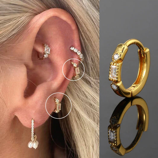 INS New Piercing Hoop Earrings for Women Geometry Zirconia Tragus Helix Rook Ear Cartilage Fashion Jewelry Girls Gifts
