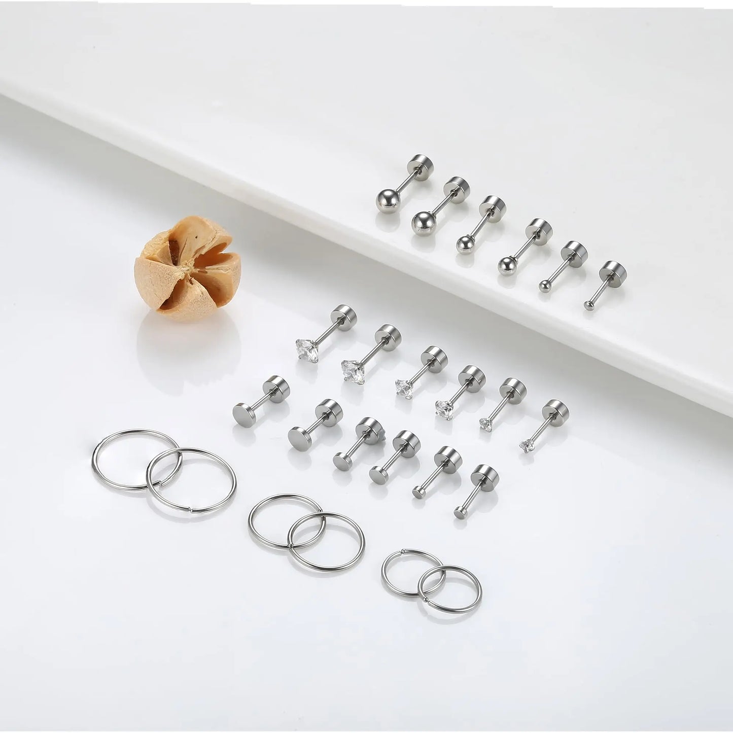 1 Pair Stainless Steel Small Tiny CZ Ball Flat Back Stud Earring Multiple Piercing Cartilage Hoop Earrings for Women Men