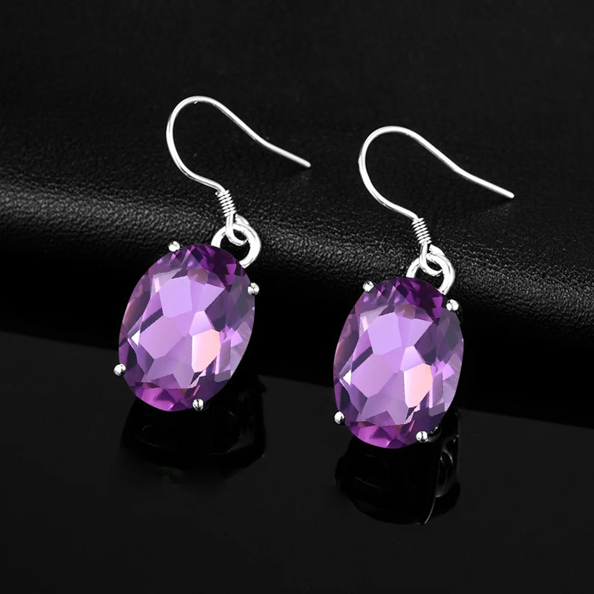 Classic Real 925 Sterling Silver for Women Amethyst Long Drop Earrings Oval Party Banquet Fine Jewelry Female Unique Gift