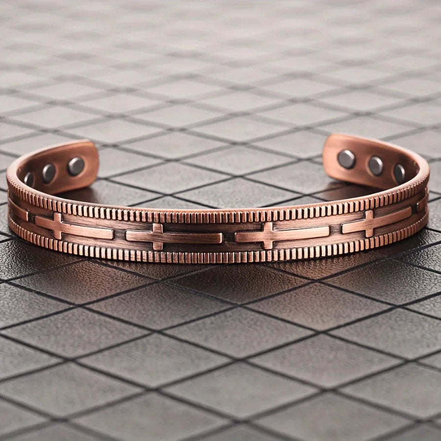 1Pc Cross Copper Bracelet for Men Women, Pure Copper Bracelets Adjustable Cuff Jewelry Christmas