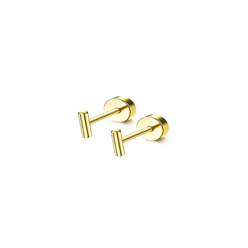 2Pcs 14K Gold Plated Flat Back Stud Earrings for Women, Hypoallergenic Stainless Steel Screw Back Cartigale Conch Helix Earrings