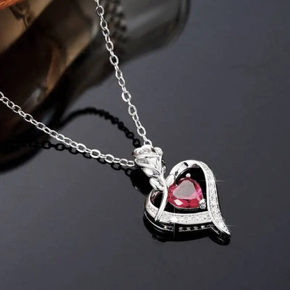 925 Sterling Silver Birthstone Necklace Rose Flower Heart Pendant Jewelry Christmas Valentines Mother'S Day Gifts for Women Mom Wife/Lover