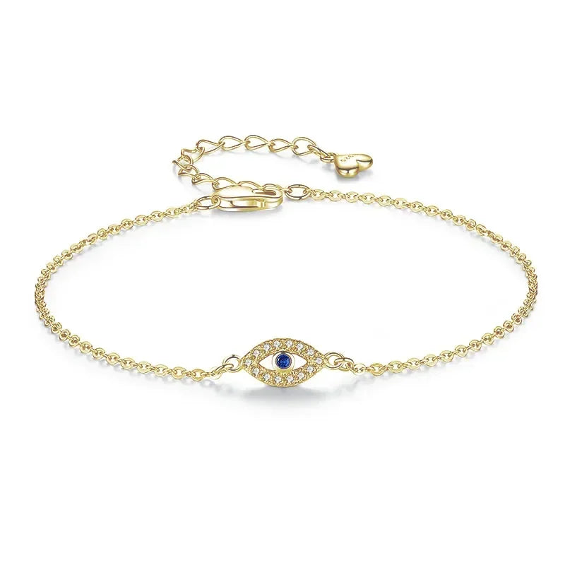 Lucky Evil Eye Bracelet 925 Sterling Silver Bracelets for Women Blue Stone CZ Turkey Adjustable Men Jewelry KLTB099