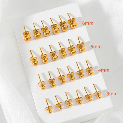 Stainless Steel round Ball Earrings Rose Gold Silver Color Bead Ear Studs Women Geometric Jewelry Minimalist 3Mm 4Mm 5Mm 6Mm
