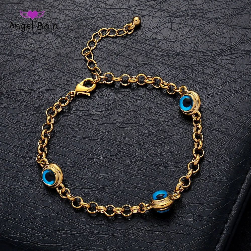 Blue Evil Eye Crystal Charm Allah Bracelets for Women Muslim Jewelry 3 Turkish Blue Eye Bracelet Gold Color Plated Never Faded