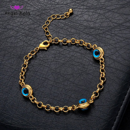 Blue Evil Eye Crystal Charm Allah Bracelets for Women Muslim Jewelry 3 Turkish Blue Eye Bracelet Gold Color Plated Never Faded